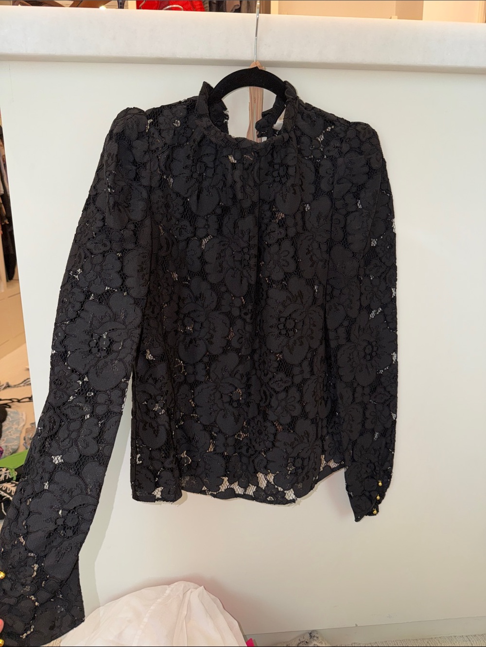 Wayf Black Lace Long-Sleeve Women's Top wsize medium